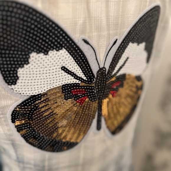 NWT womens Sissy Gypsy sequin butterfly cotton button front shirt Size Large - Picture 4 of 9
